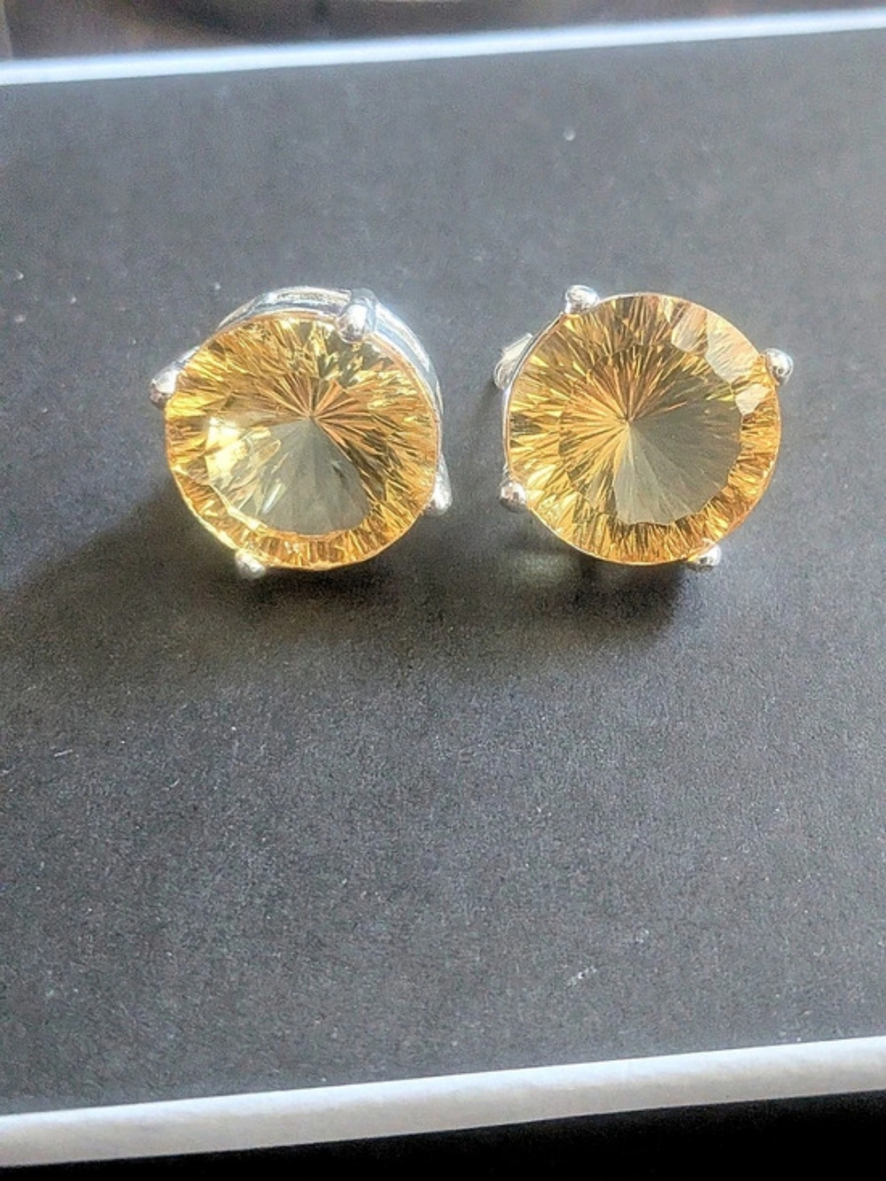 Vintage SAQ Oversized Yellow Rhinestone Stud Earrings - Nickel Size